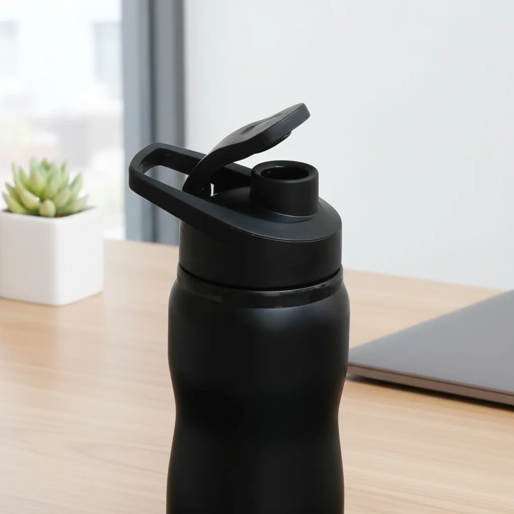 Custom Name Black Sipper Bottle – Engraved with Easy-Grip Handle