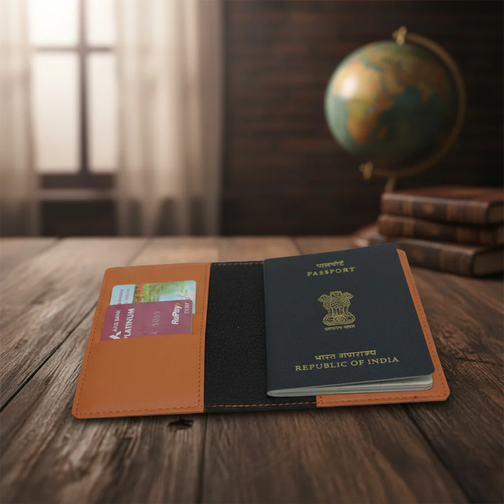 Personalized Faux Leather Passport Cover – Custom Name with Metal Charms