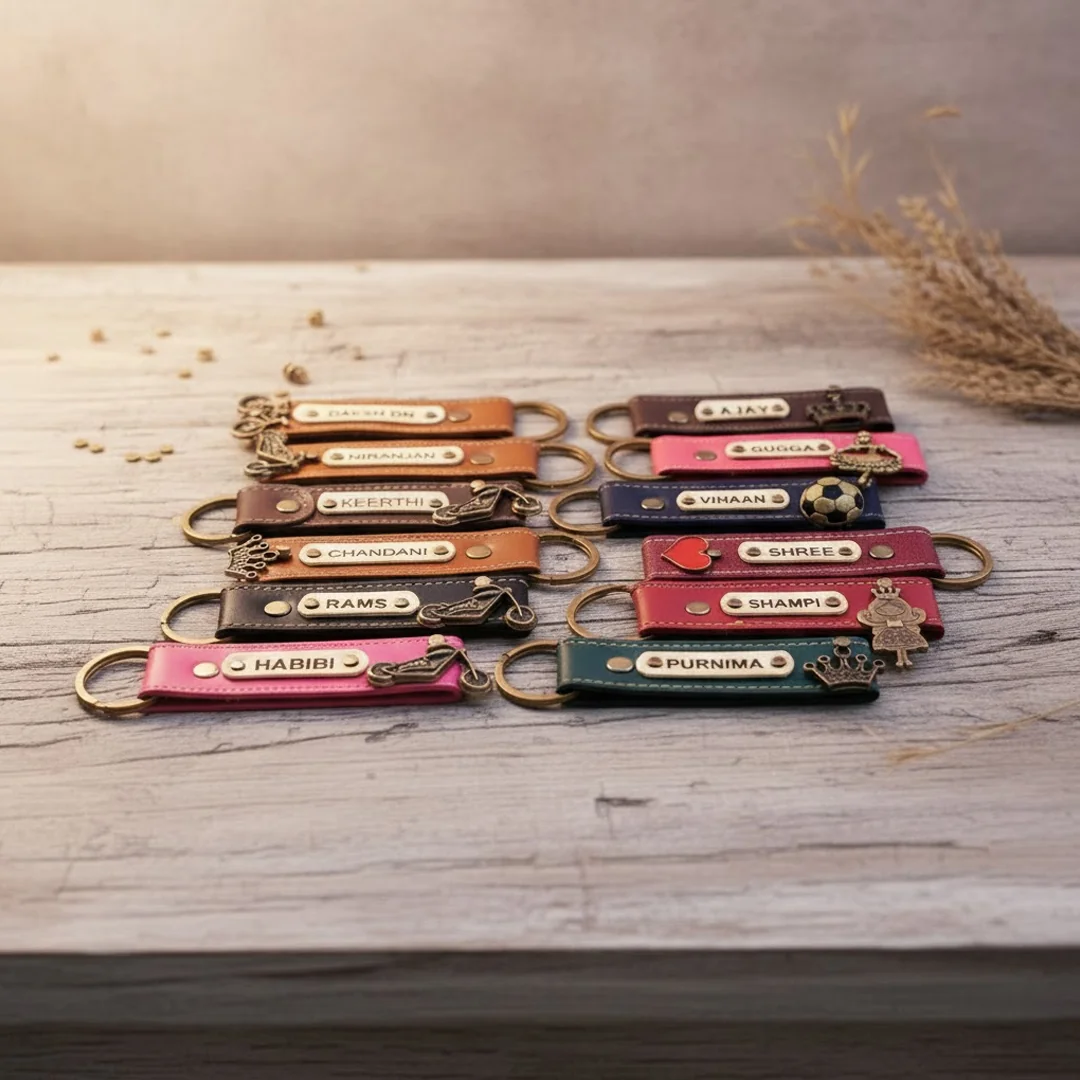 MH Decors Wine Leather Keychain – Add Your Name