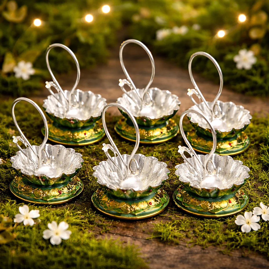 VPH Gift Store Traditional German Silver Panchwala with Two Cups Set of 10