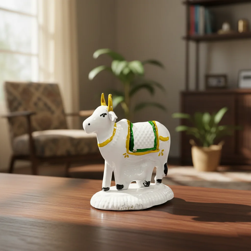 VPH Gift Store Decorative German Silver Cow with Calf Figurine Set for Pooja