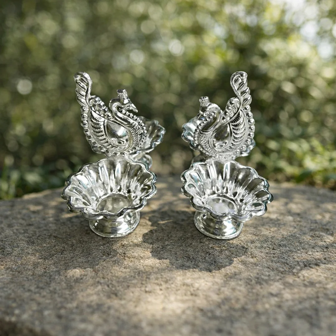 V Gifts Set of 10 Traditional German Silver 2 Cup Panchwala for Pooja and Gifting