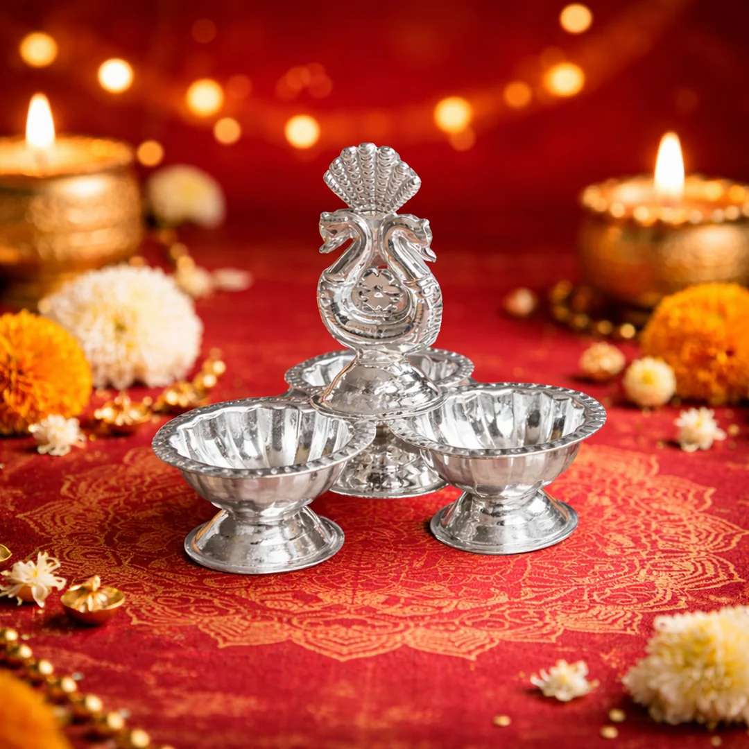 V Gifts Traditional German Silver 3 Cup Panchwala Set of 10 for Pooja and Home Worship