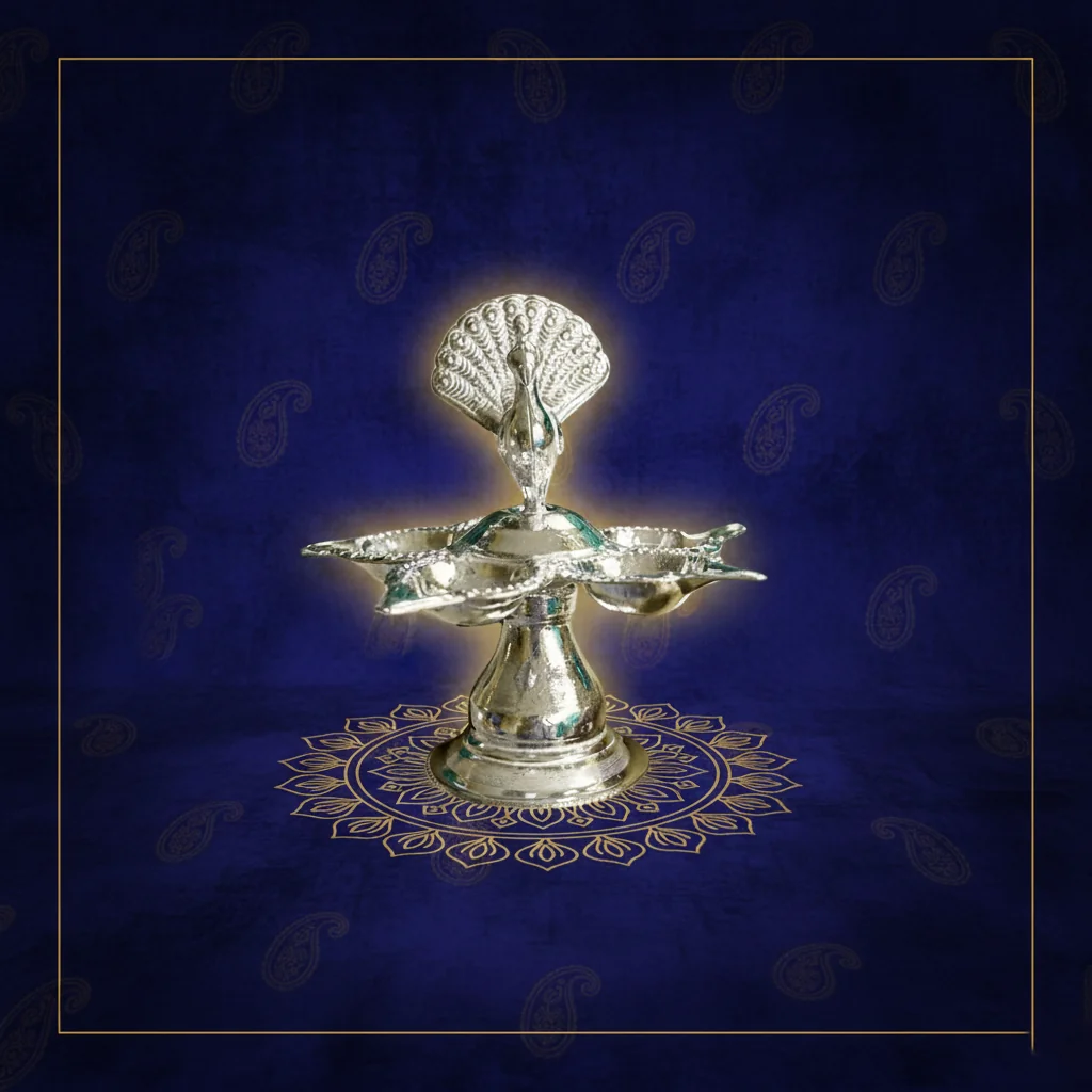 V Gifts German Silver Panchamukha Deepam Set of 2 for Pooja, Rituals, and Special Occasions