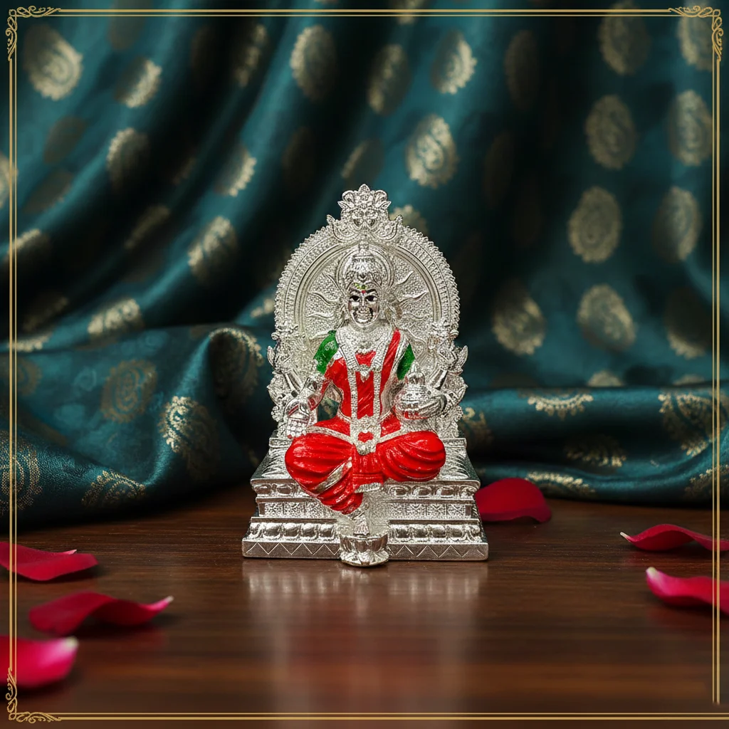 VPH Gift Store German Silver 5 Inch Lakshmi Idol for Worship and Temple Décor