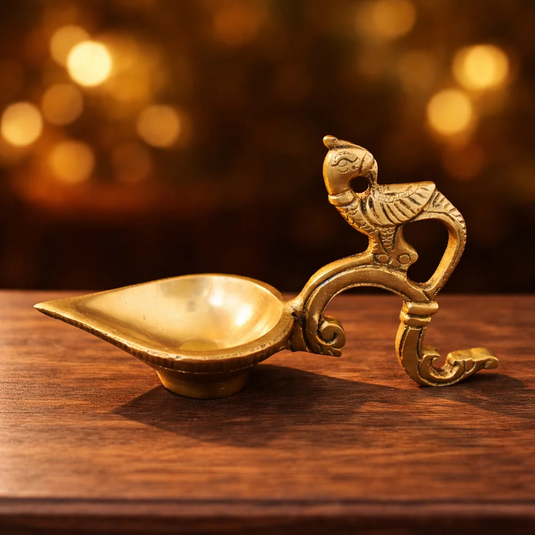 Brass Peacock Diya Set of 3 for Pooja and Home Décor