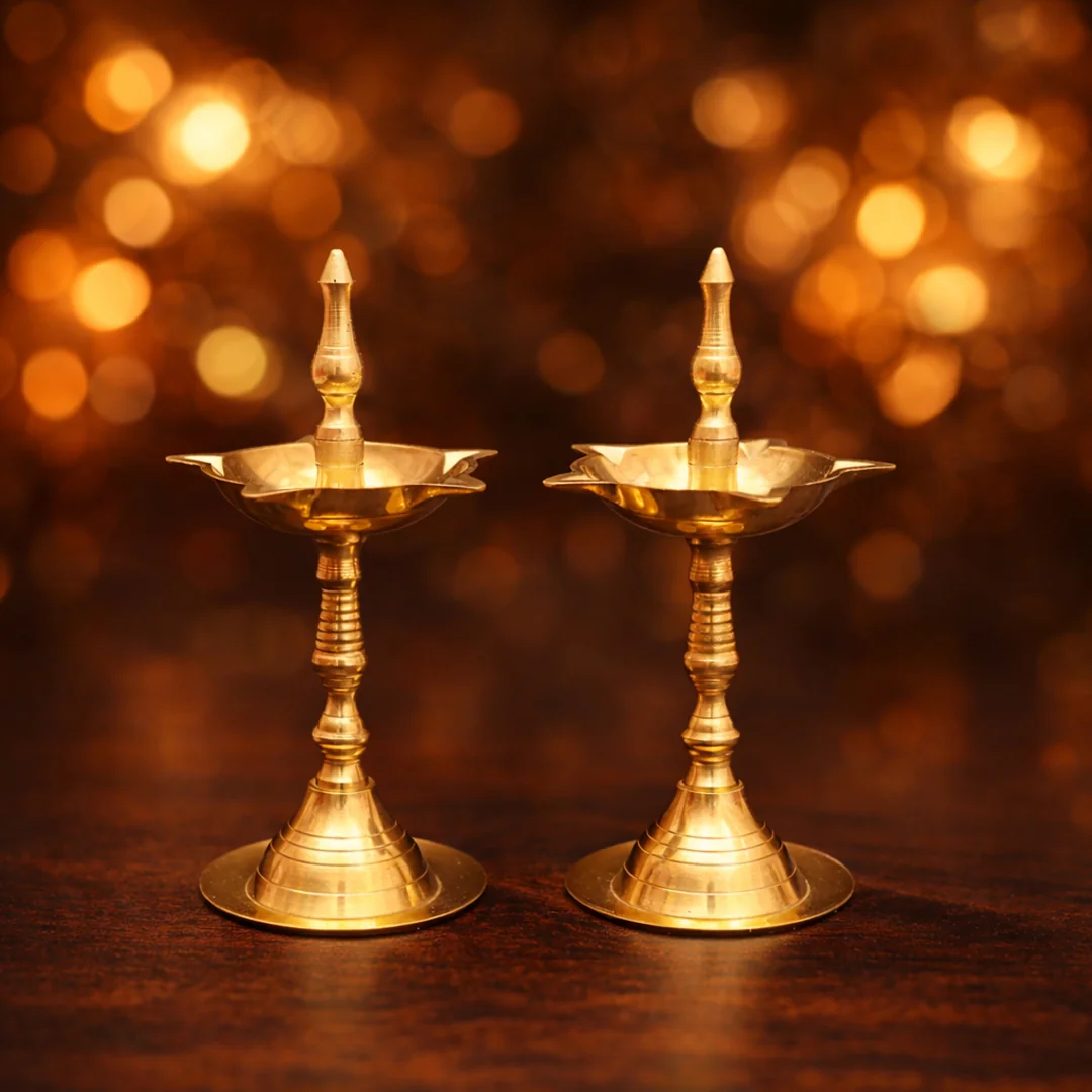 Brass Diya Lamp Set with Stand for Rituals