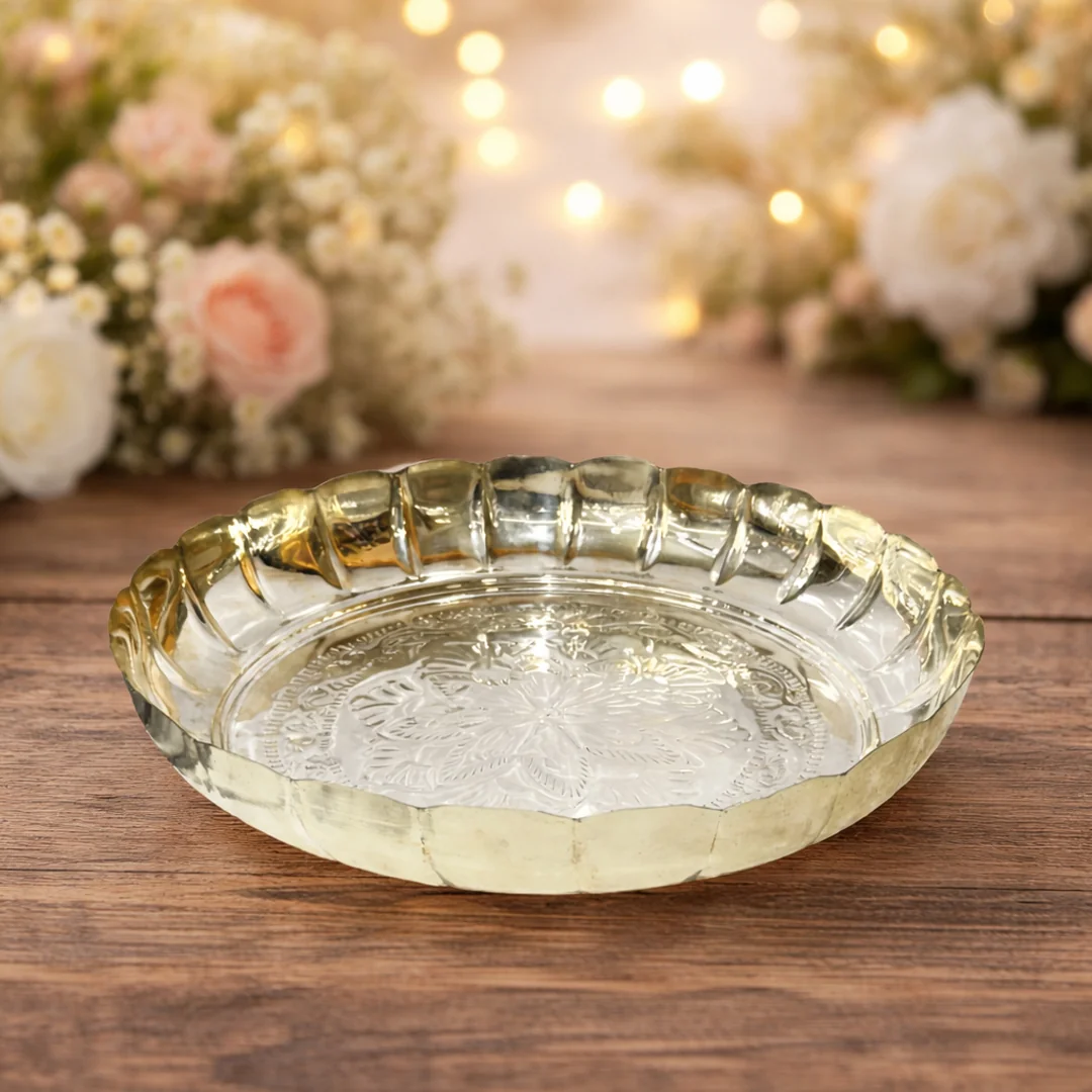 VPH Gift Store Elegant 12 Inch German Silver Lotus Plate for Spiritual Use