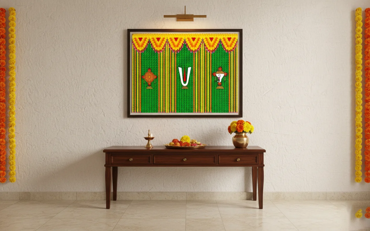 VPH Gift Store Shanku Chakra Namalu Backdrop for Religious Ceremonies (5x8 Ft)