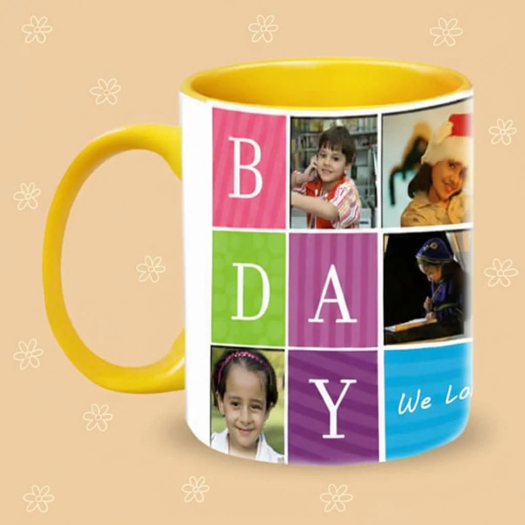 MH Decors White Coffee Mug Yellow Interior Birthday Wishes Custom Printed Gift