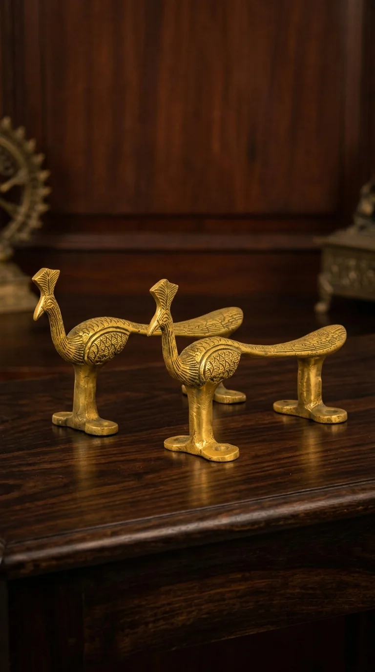 MH Decors Decorative Brass Peacock Design Door Handles for Bedroom and Living Room