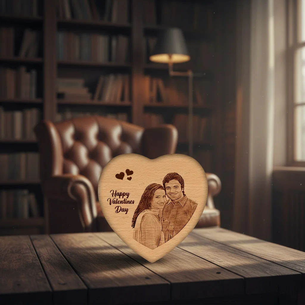 Zpics Heart Engraving Wooden Frame