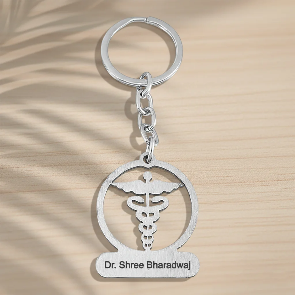 Custom Caduceus Doctor Keychain with Name Engraving – Perfect Medical Gift
