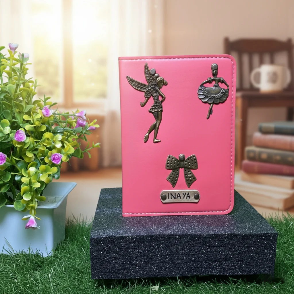 Handcrafted Travel Passport Holder with Custom Engraving & Decorative Charms