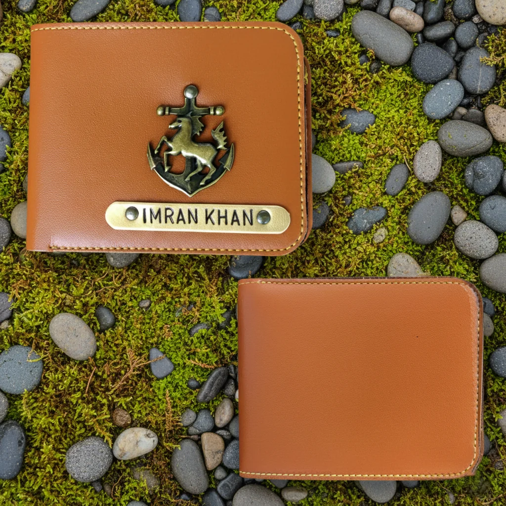 Men’s Leather Wallet with Custom Name Tag & Free Lucky Charm