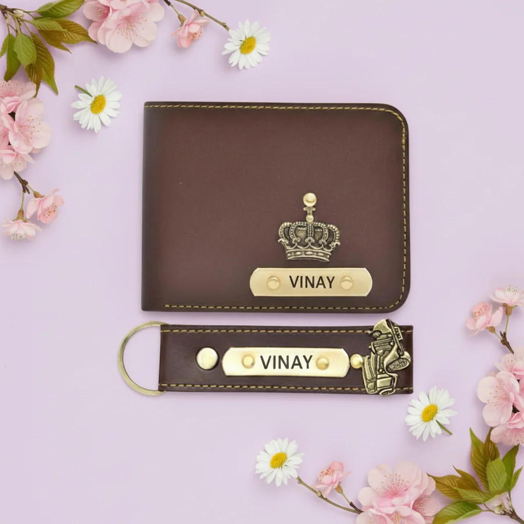 Personalized Men’s Leather Wallet – Custom Name Tag with Charm