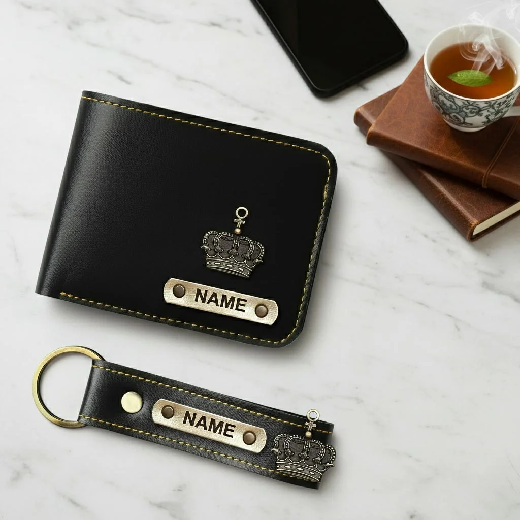 MH Decors Men’s Wallet with Name Engraving and Charm – Personalized Gift