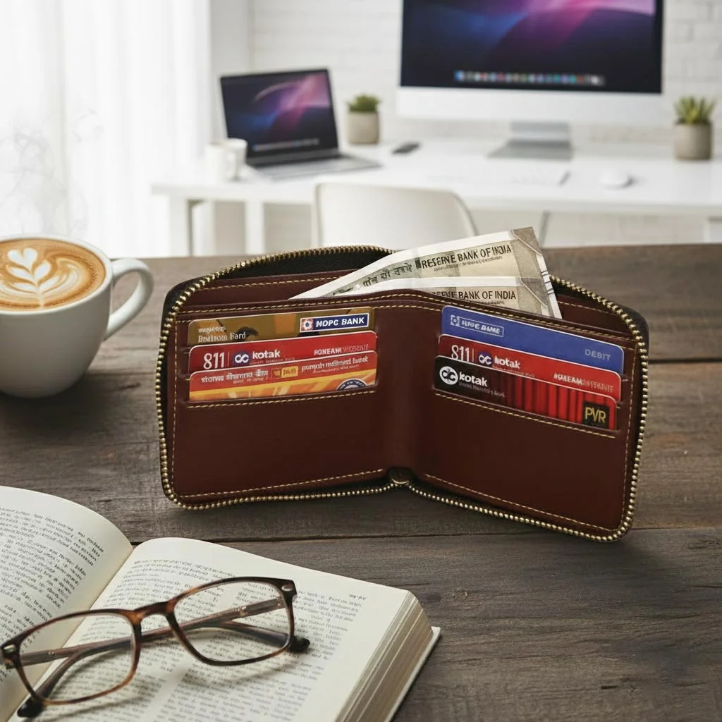 Zpics Leather Zipper Wallet for Men