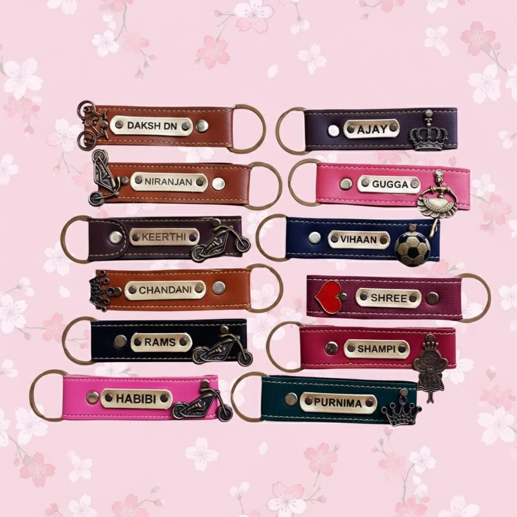 MH Decors Grey Leather Keychain – Personalized with Your Name