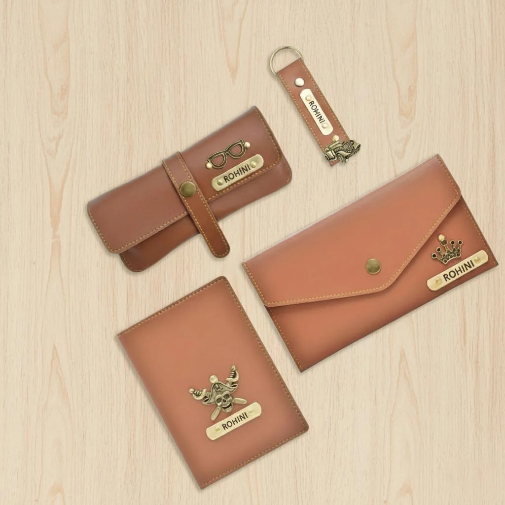 MH Decors Luxury Tan Gift Set for Women: Wallet, Passport Cover & Eyewear Case