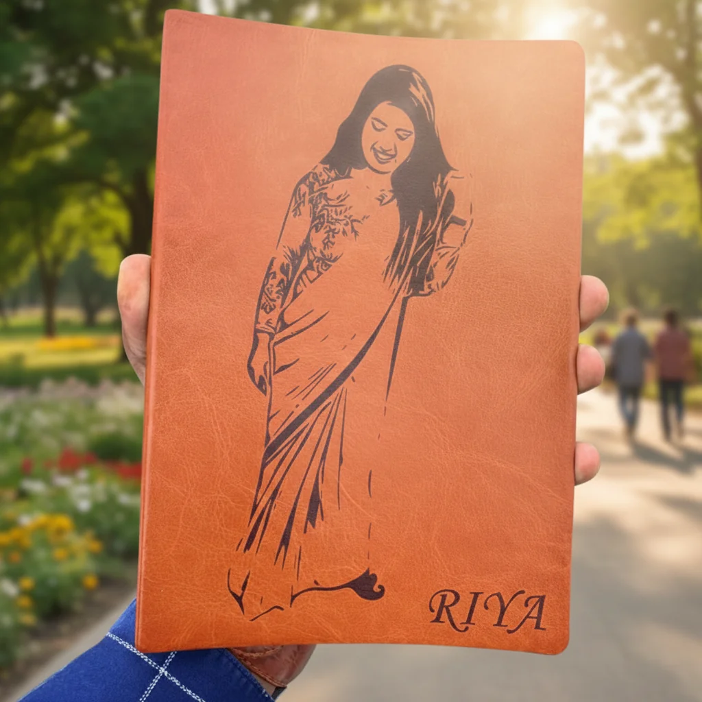 Zpics Brown Personalised Photo Diary with Custom Name Engraved Pen
