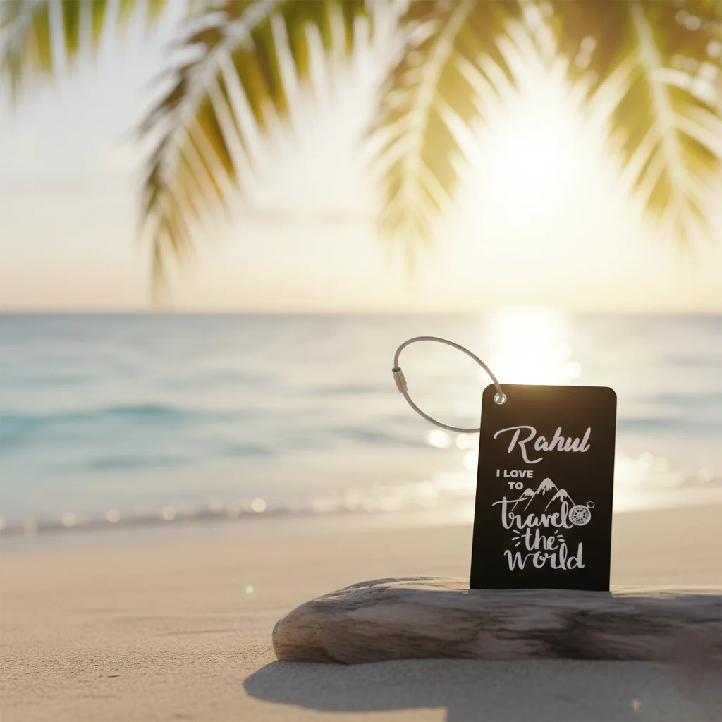 MH Decors Metal Bag Tag with Personalised Travel the World Quote