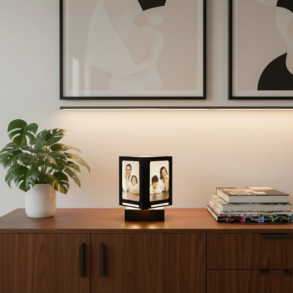 MH Decors Custom LED Rotating Multi-Colour Photo Lamp Gift for Couples with 4 Photos