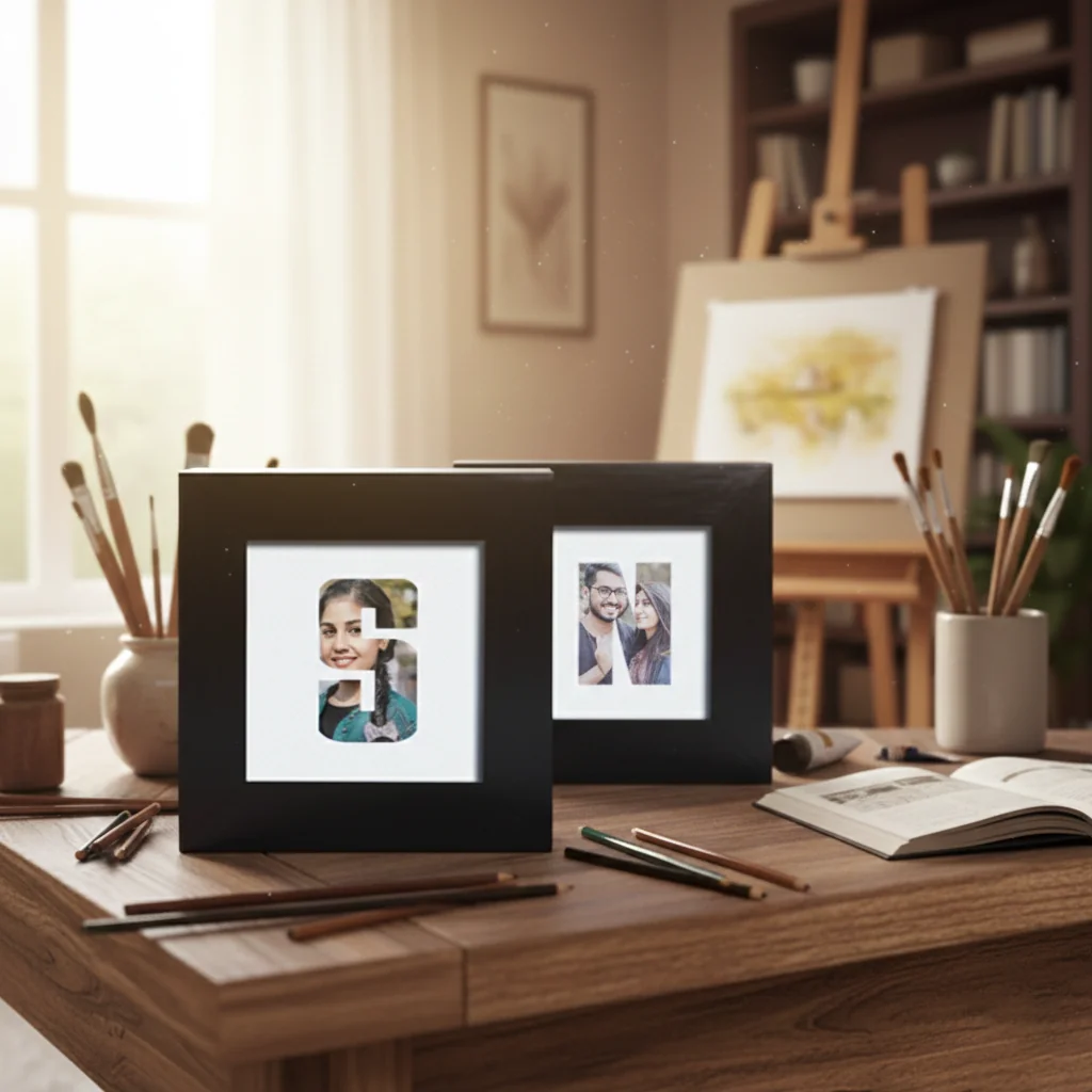 MH Decors Set of 6 White Mini Frames with Pictures Blended in Name Initial