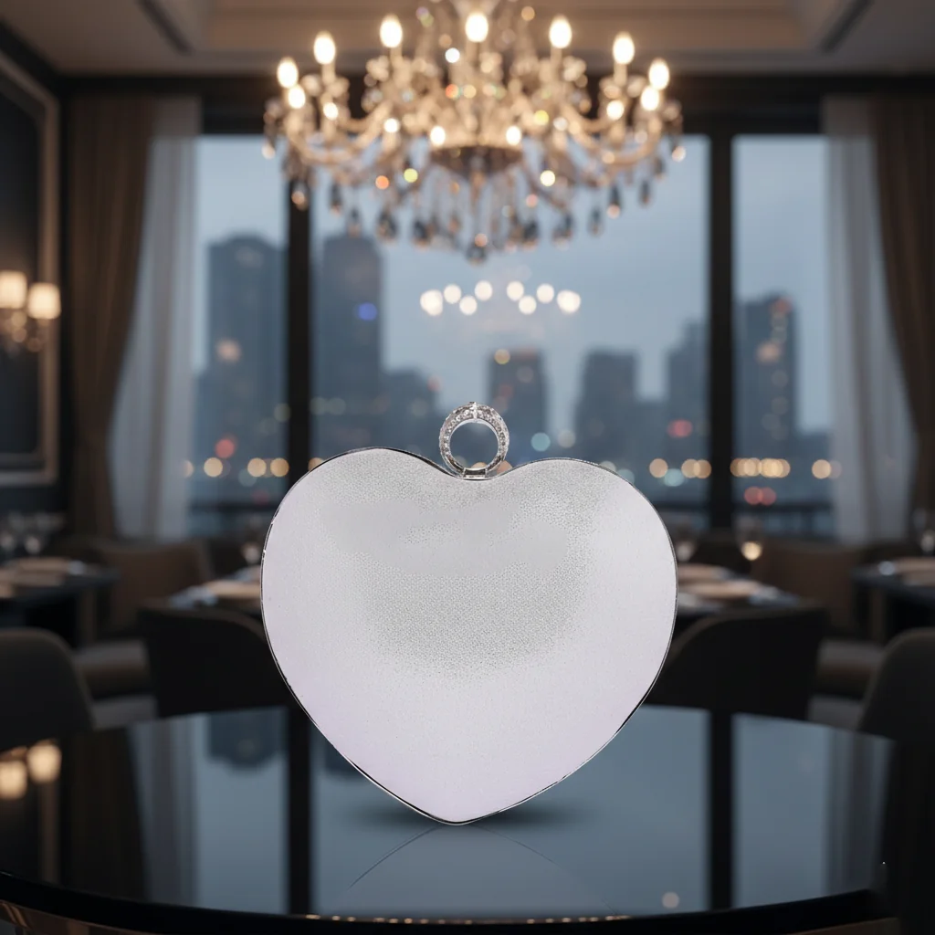 Value Gifts Women’s Grey Suit Cute Heart Crystal Diamond Clutch