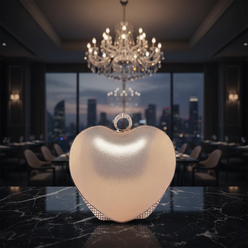 VPH Gift Store Tan Cute Heart Crystal Diamond Clutch Purse for Women