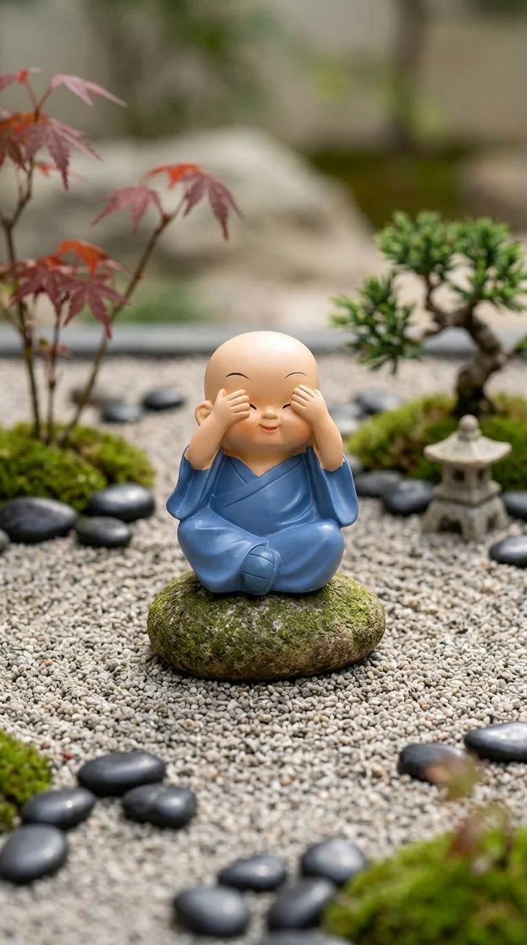 Value Gifts Little Buddha Monks Figurine for Car Dashboard and Living Room