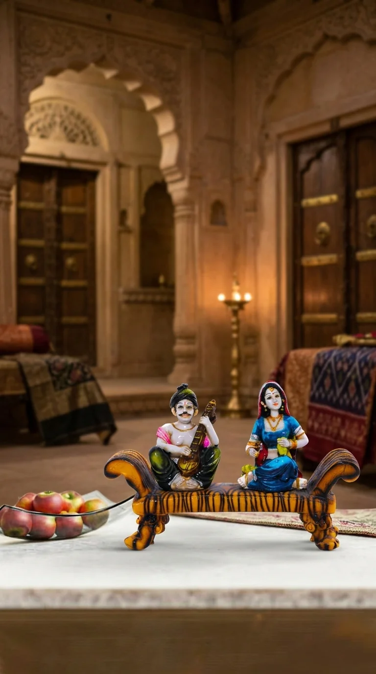 Value Gifts Ethnic Rajasthani Couple Playing Veena Showpiece for Home Decoration