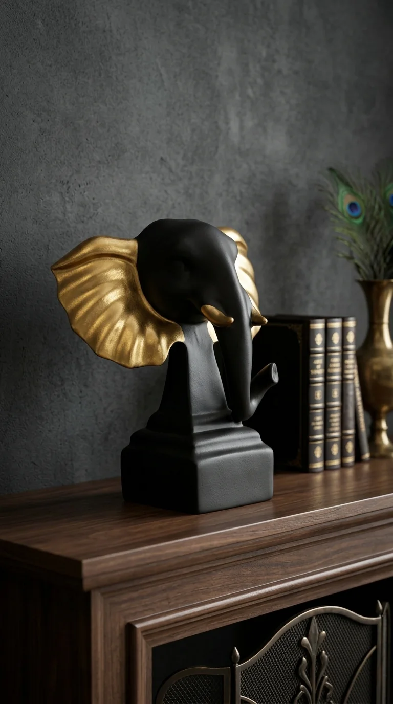Value Gifts Elegant Black and Gold Elephant Head Ornament for Gifting