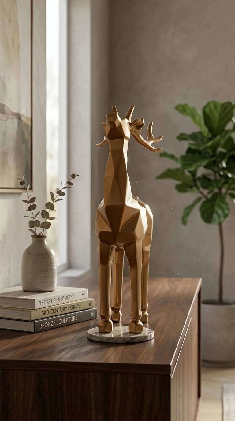 MH Decors Premium Lucky Resin Deer Statue for Home and Office Decorative Showpiece