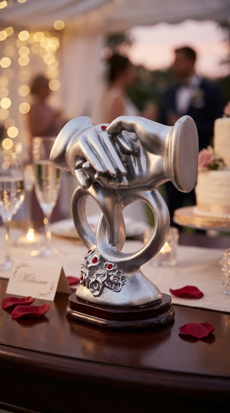 Value Gifts Premium Small Wedding Hand Ring Statue for Valentine and Home Decoration