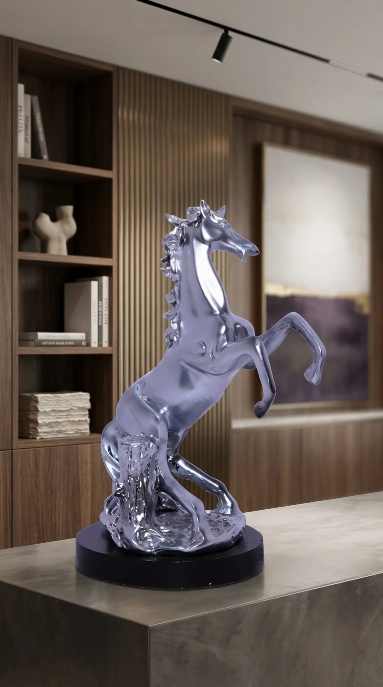 MH Decors Elegant Silver Horse Showpiece for Office, Home, and Table Display