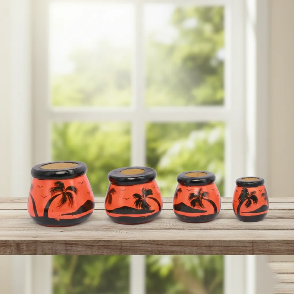 VPH Gift Store Handmade Kondapalli Wooden Matki Set of 4 Red Home Decoration