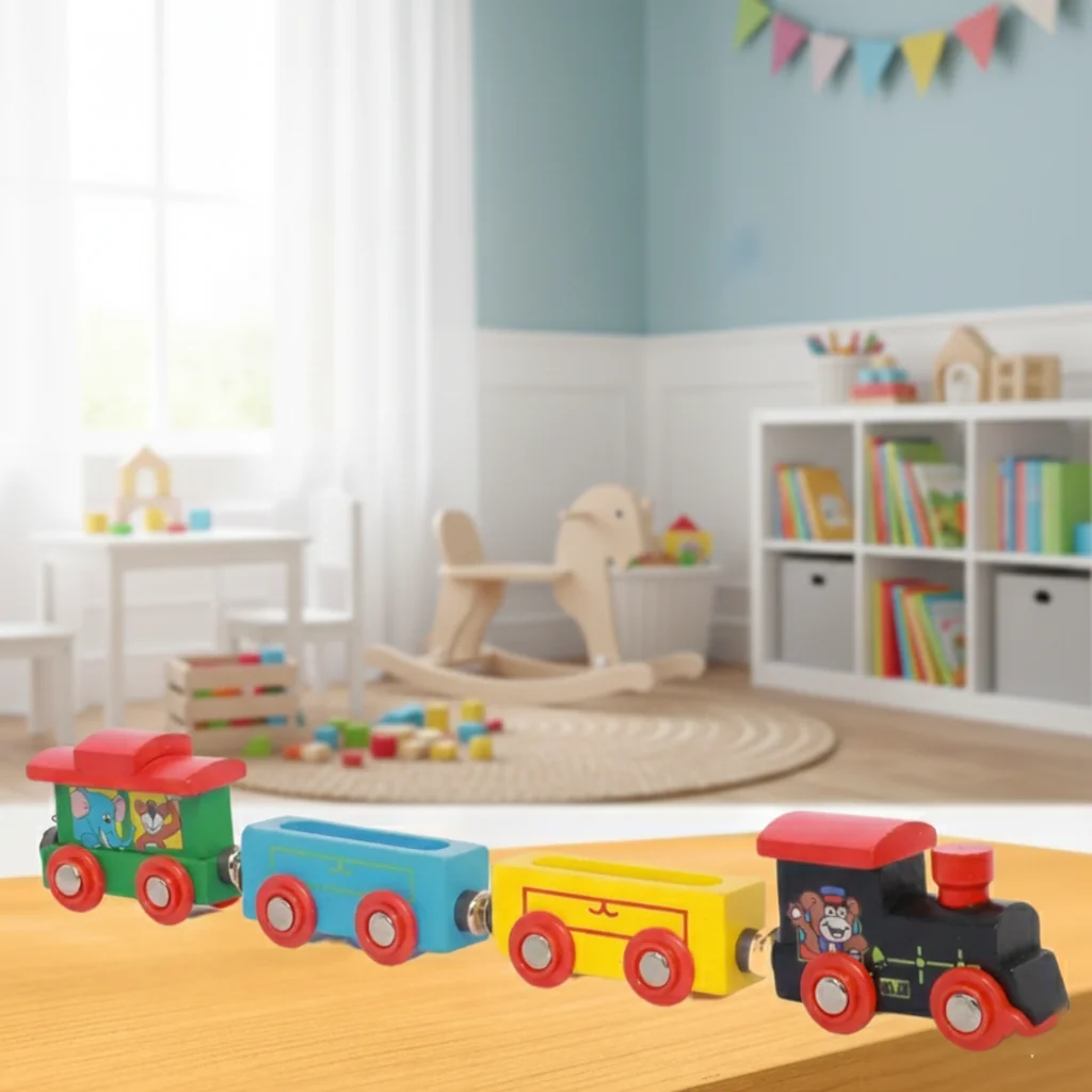 VPH Gift Store Wooden Magnetic Train Set Kondapalli Handcrafted with Engine and 3 Boggies
