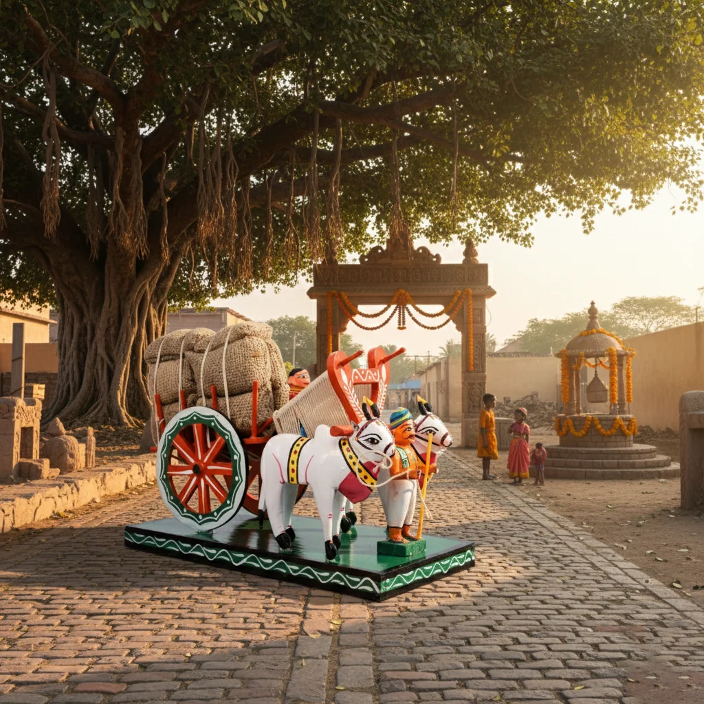 MH Decors Kondapalli Wooden Medium Bullock Cart Multi-Colour Handcrafted Decorative Piece