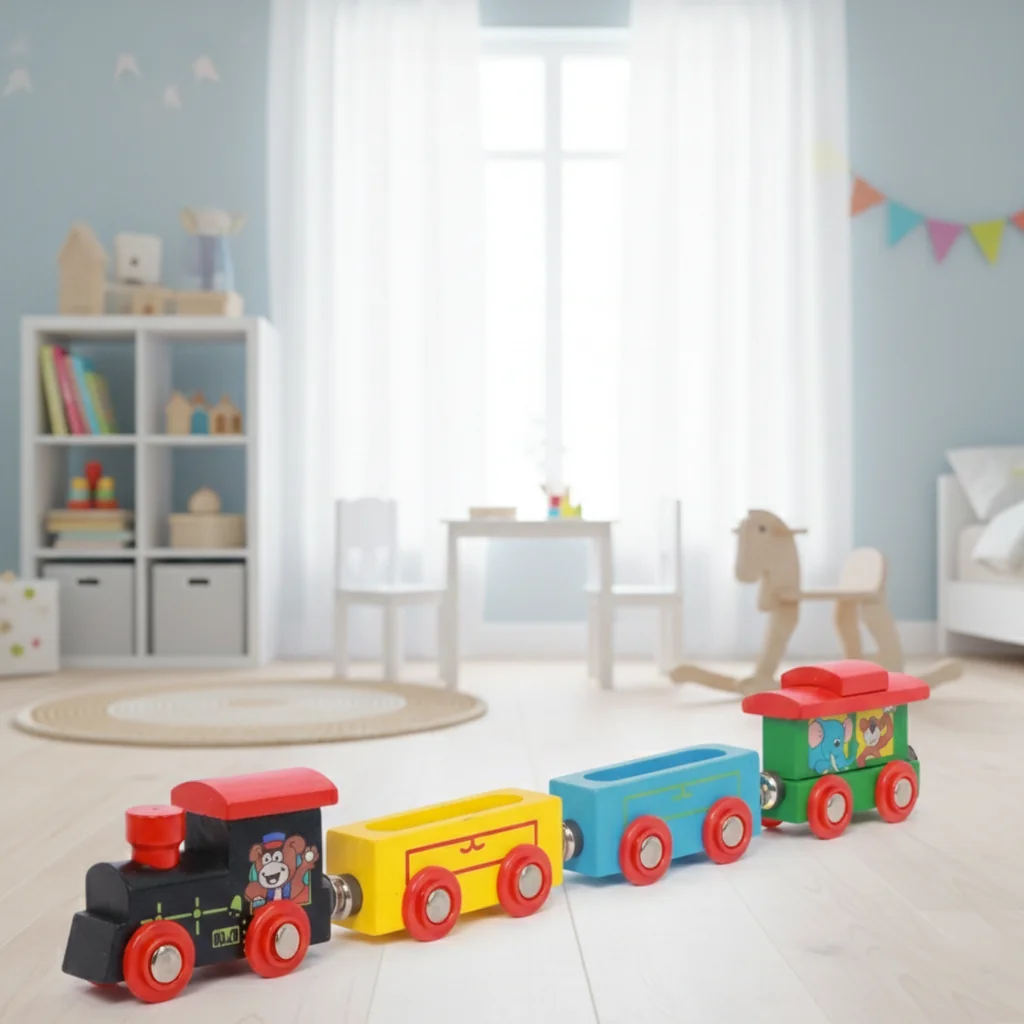 MH Decors Handcrafted Kondapalli Wooden Magnetic Train Toy Set for Kids and Home