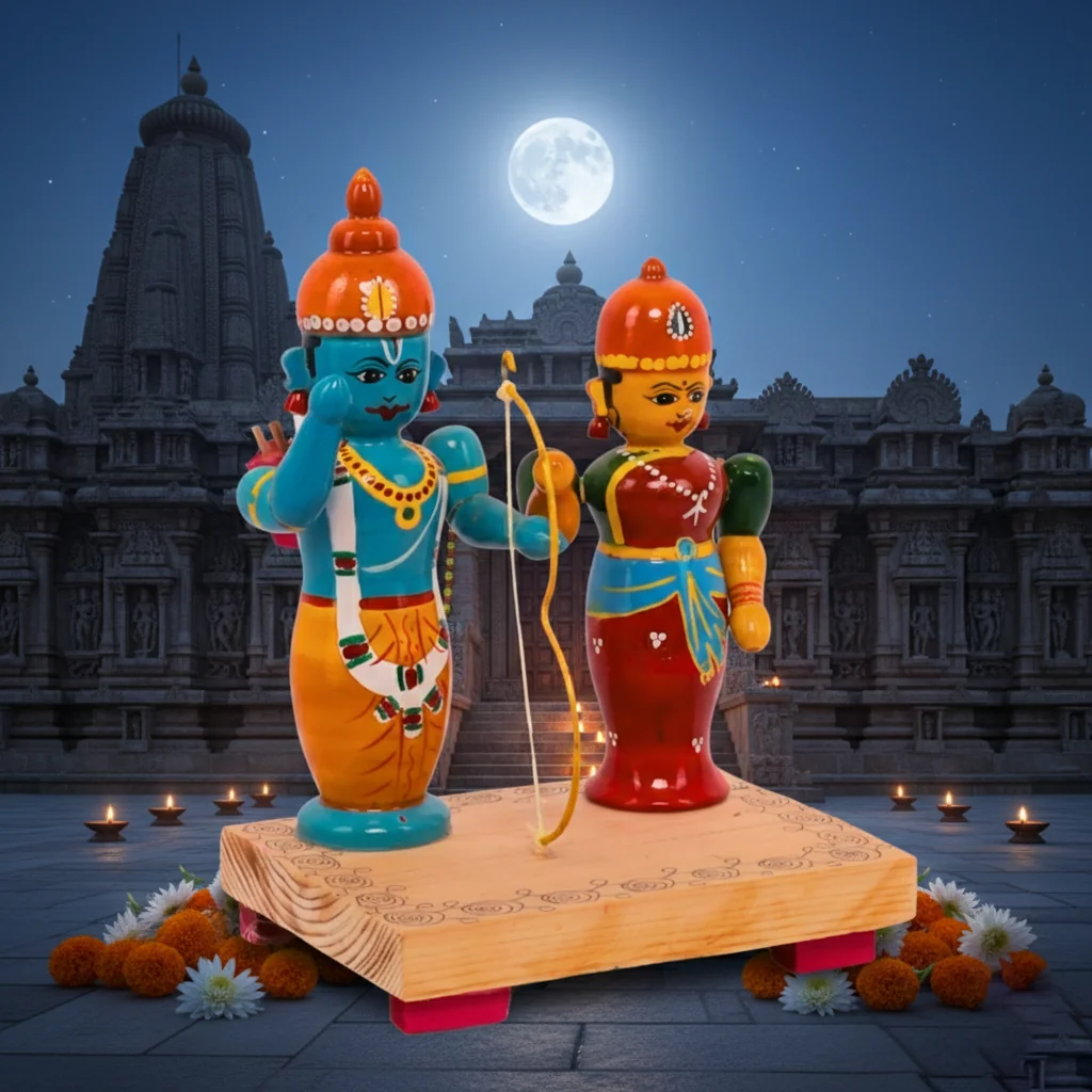 VPH Gift Store Kondapalli Wooden Rama and Sita Doll Set for Living Room Decoration