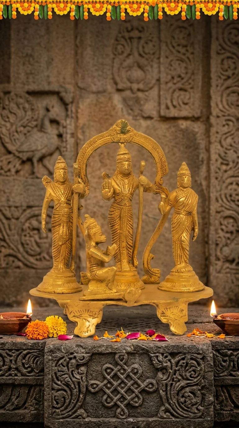 MH Decors Decorative Brass Ram Darbar Statue for Home Temple and Spiritual Spaces