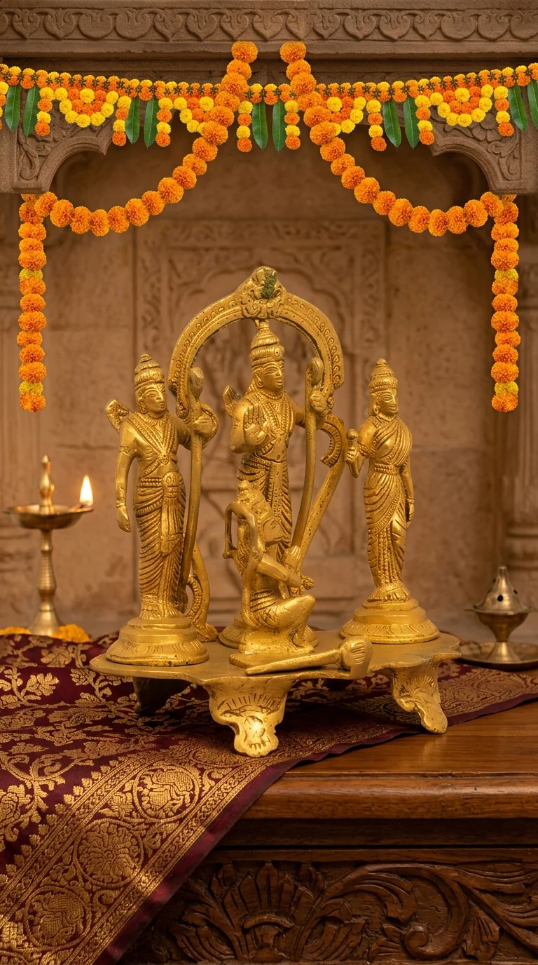 Value Gifts Decorative Brass Ram Darbar Statue for Temple and Spiritual Home Decor
