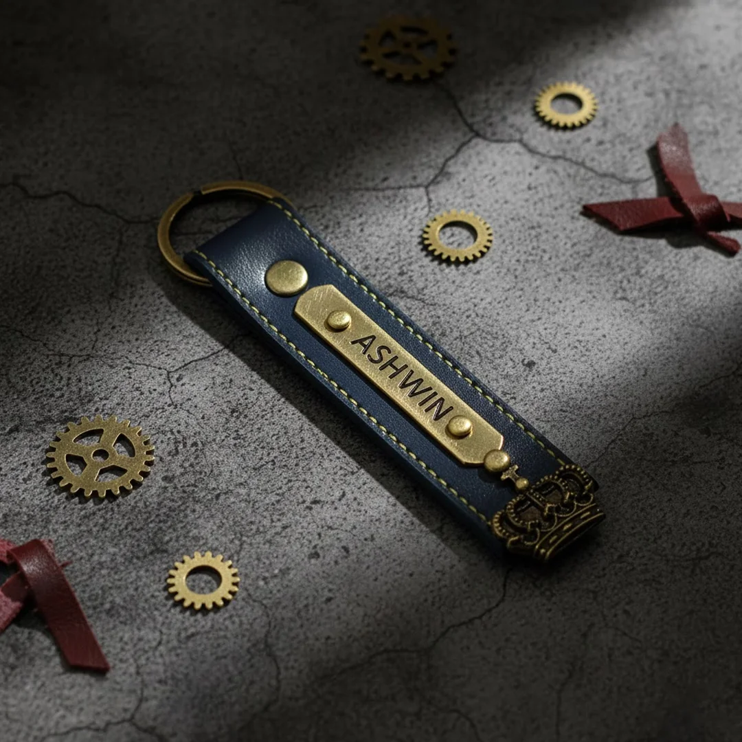 MH Decors Personalised Leather Keychain Black Customizable and Stylish