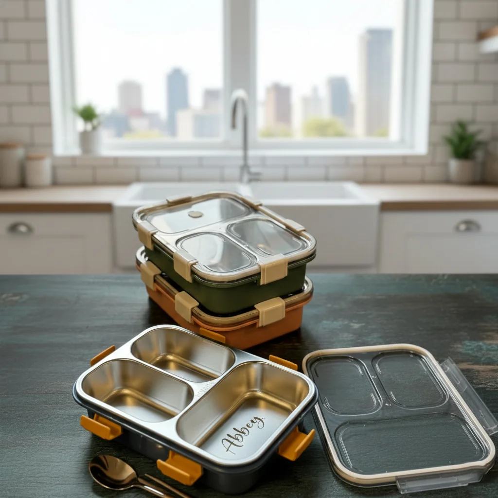 Zpics Leak Proof Stainless Steel Lunch Box (Personalised Name)
