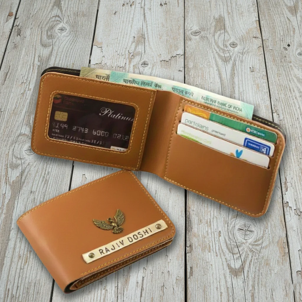 Men’s Leather Wallet with Custom Name Tag & Free Lucky Charm