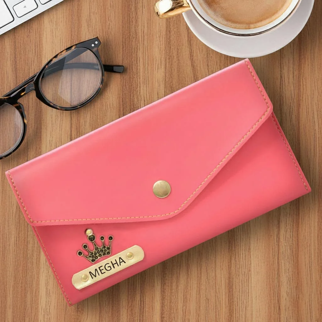 MH Decors Elegant Pink Girls’ Clutch Wallet – Custom Name Engraving