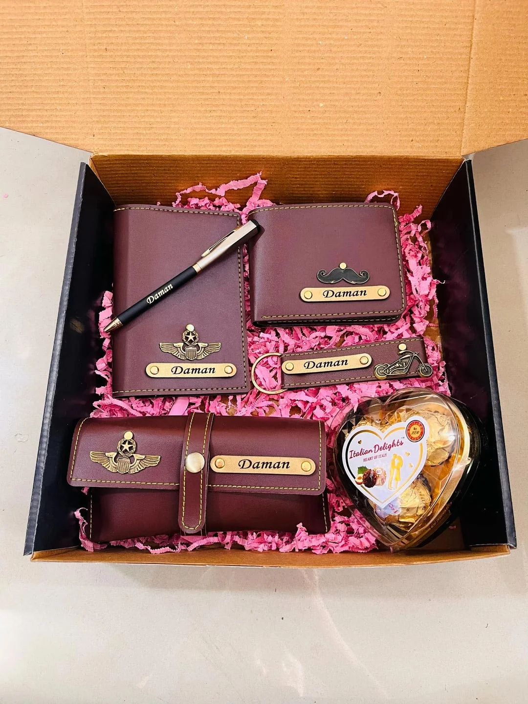 Zpics Custom Birthday Gift Set for Men with Personalized Wallet and Pen