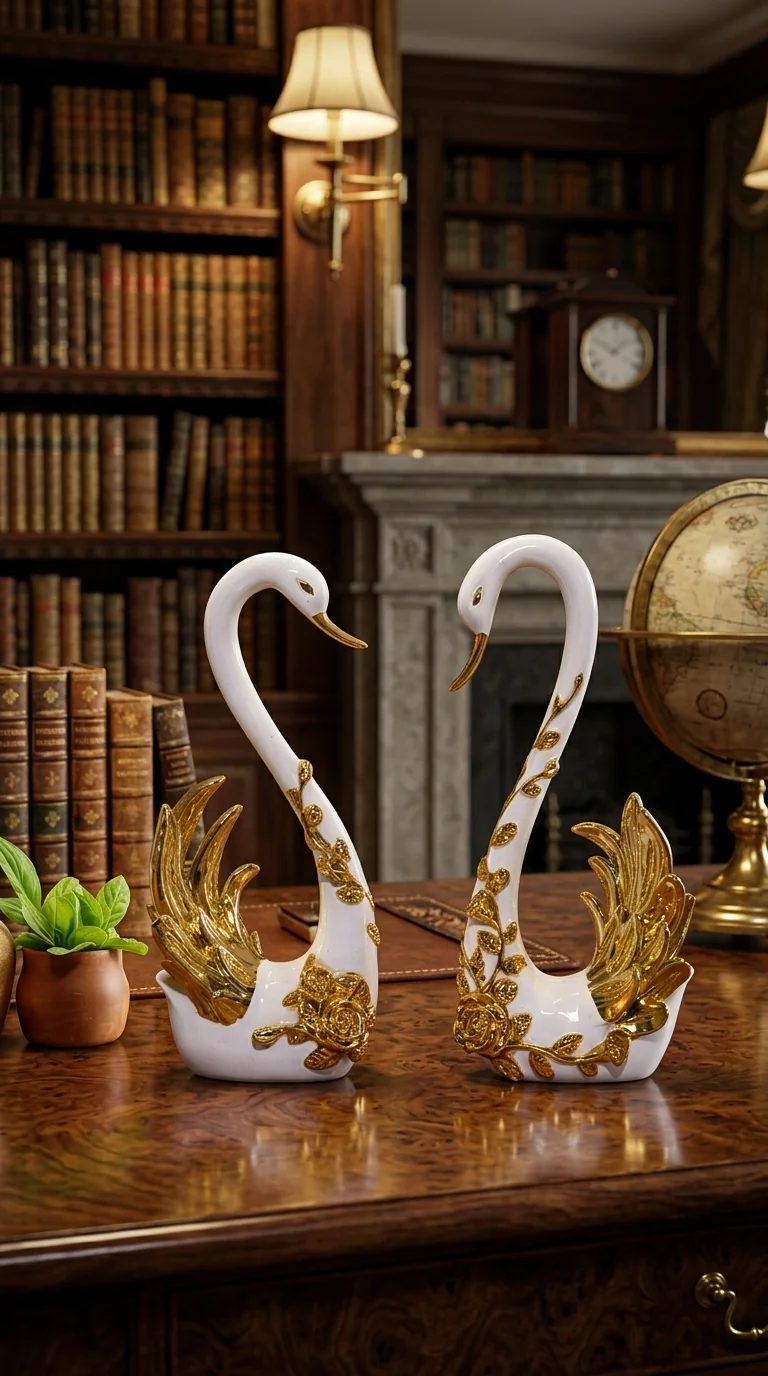 Value Gifts Elegant Swan Couple Pair Figurine Home Decoration and Gift Item