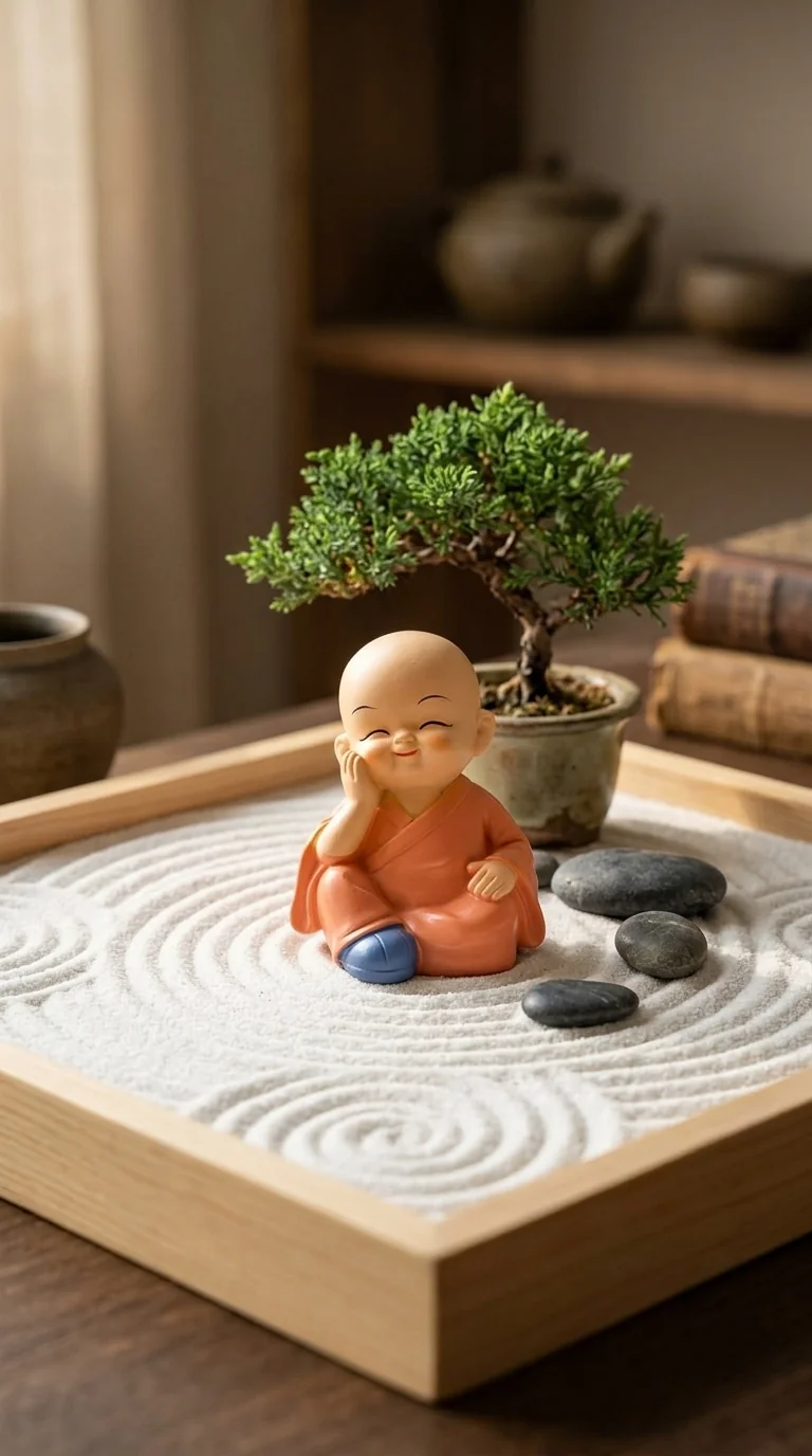 Value Gifts Little Buddha Monks Figurine for Car Dashboard and Living Room
